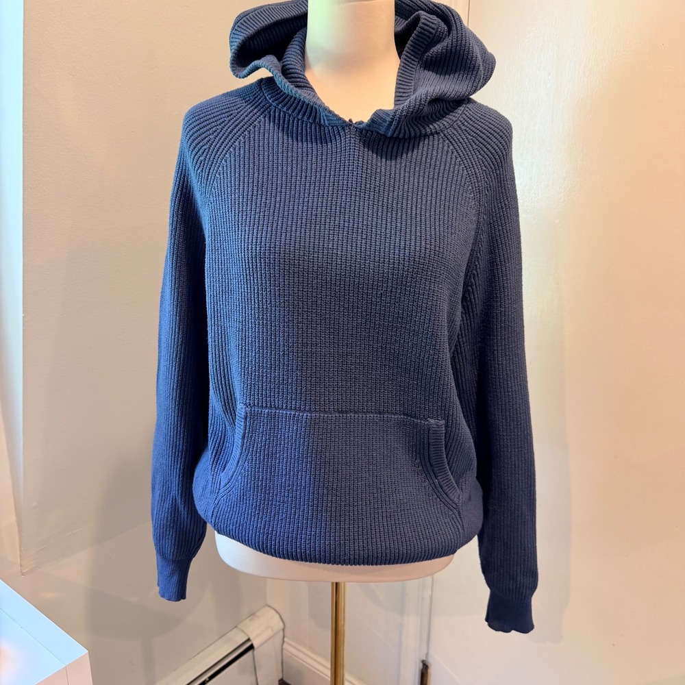 Edikted Blue Wynter Oversized Knit Women's Hoodie Ribbed Cozy Pullover | XS